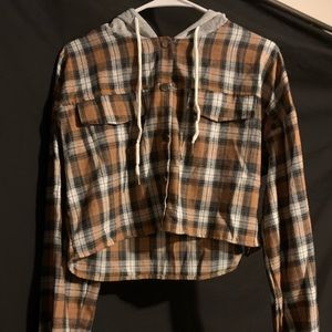 SHEIN cropped flannel hoodie